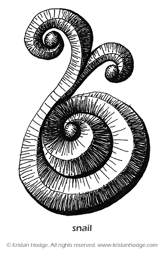 abstract, freehand pen and ink drawing, resembles a snail.
