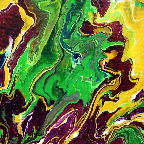 Detail from painting: Poison Dart. Acrylic on canvas. Abstract, colorful, green, yellow
