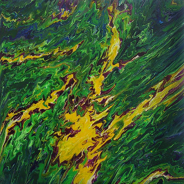 Painting: Poison Dart. Acrylic on canvas. Abstract, vibrant, colorful, green, yellow
