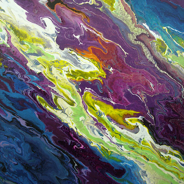 Detail from painting: Determination. Acrylic on canvas. Abstract, colorful, blue, white, green, purple