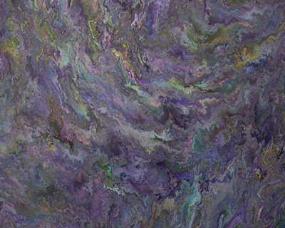 Painting: Garden Pond. Acrylic on canvas. Abstract, colorful, calming, purple with green and blue