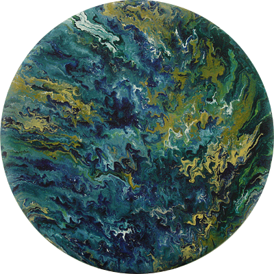 Painting: Blue Planet. Acrylic on canvas. Abstract, colorful, calming, blue, green, yellow, earth from space