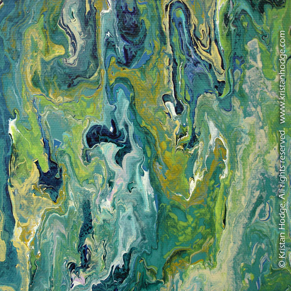 Detail from painting: Washing Away. Acrylic on canvas. Abstract, colorful, calming, teal, green, yellow