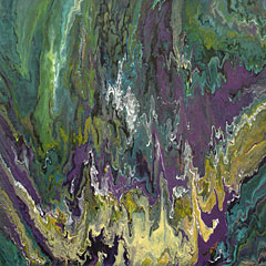 Painting: Vibration. Acrylic on canvas. Abstract, colorful, green, purple, yellow, white