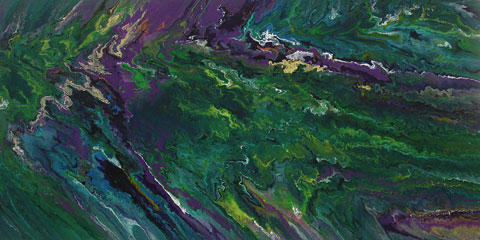Painting: Storm Chaser. Acrylic on canvas. Abstract, green, purple