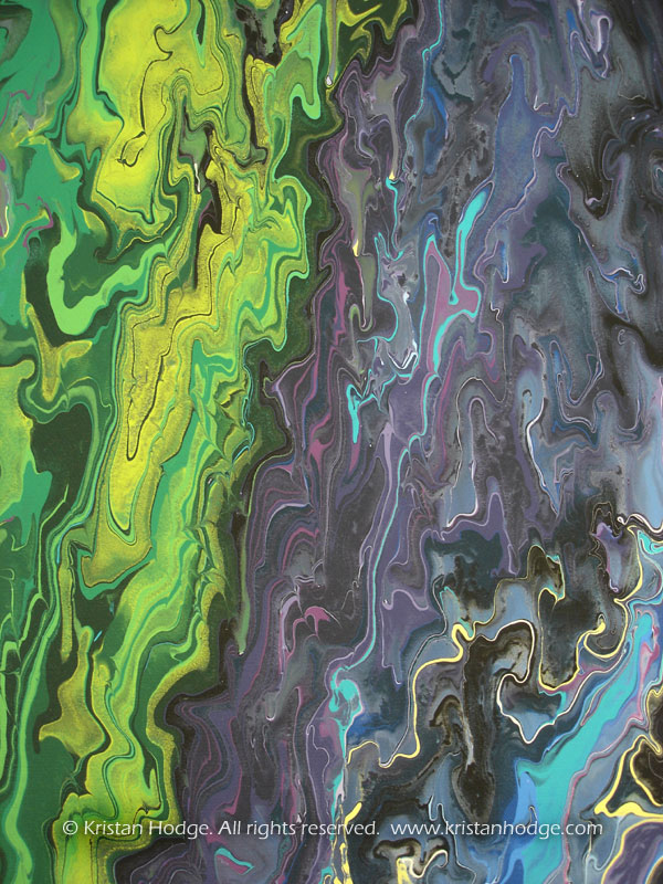 Detail from painting: Torrent. Acrylic on canvas. Abstract, colorful, calming, blue, green, purple, turquoise
