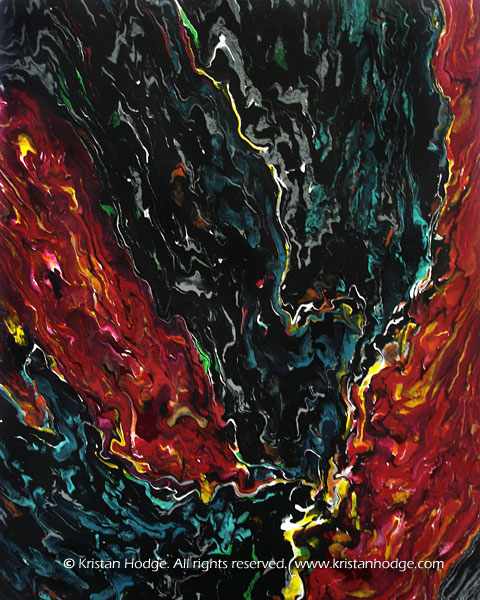 Painting: Fissure. Acrylic on canvas. Abstract, black, red