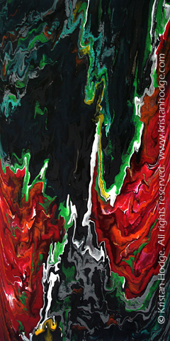 Painting: Inner Demons. Acrylic on canvas. Abstract, black, red, green, white
