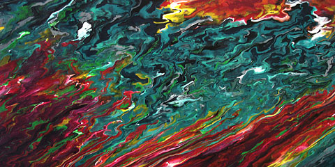 Painting: Ring of Fire. Acrylic on canvas. Abstract, colorful, turquoise, red, yellow
