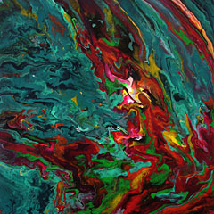 Painting: Distraction. Acrylic on canvas. Abstract, colorful, turquoise, red, yellow
