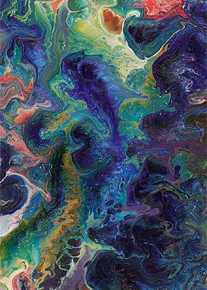 Painting: Cosmic #2. Acrylic on paper.Blue, purple, green
